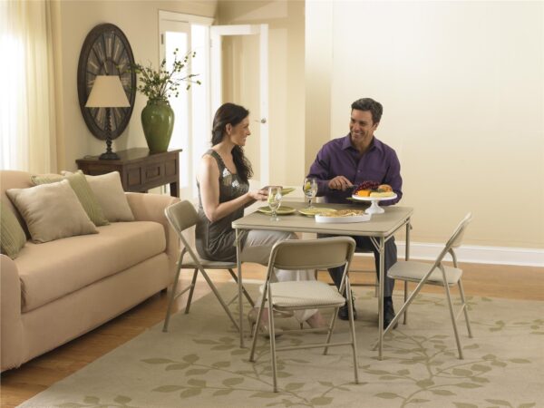 8daf46932d2a4ce396d9cb35a198c14f COSCO 5-Piece Folding Dining Set with Card Table and 4 Fabric Padded Chairs, Tan