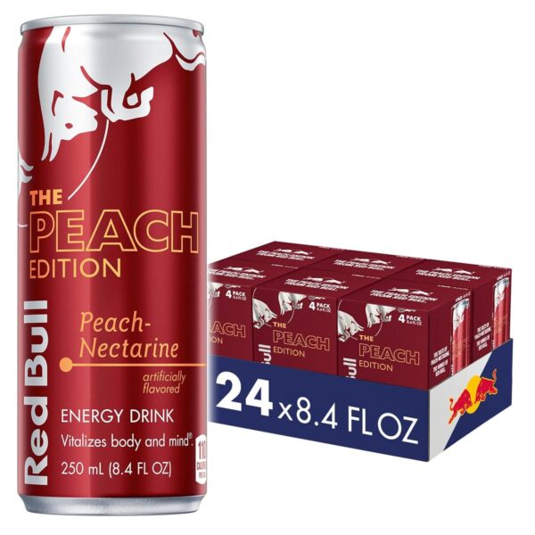 8dbc3f1f963442ad872cbe1f504fff99 Red Bull Peach Edition Energy Drink, Peach Nectarine, with 80mg Caffeine plus Taurine & B Vitamins, 8.4 Fl Oz, 6 Packs of 4 Cans (Pack of 24)