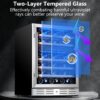 24 inch Wine Cooler, 46 Bottle - Dual Zone Built-in or Freestanding Fridge with Stainless Steel Reversible Glass Door, for Home, Kitchen, or Office.