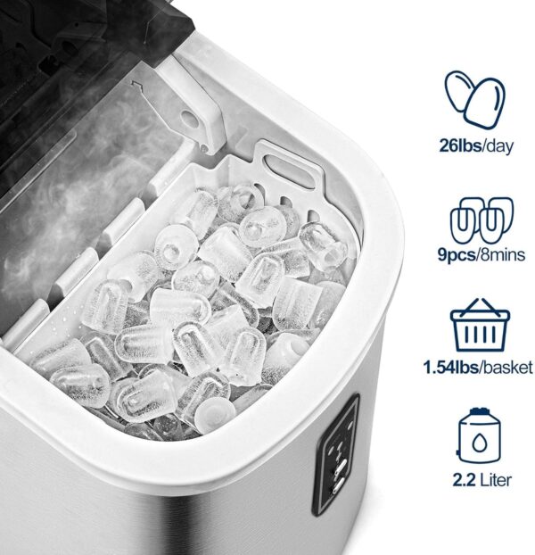 8e046e72d368439db8319144ce383270 Nugget Ice Maker Countertop with Handle, Ready in 6 Mins, 34lbs Per Day, Removable Top Cover, Auto-Cleaning, Portable Sonic Ice Maker with Basket and Scoop, for Home/Party/RV/Camping (Black)