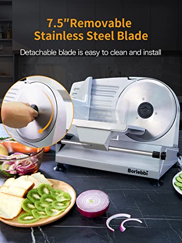 8f96c17cf65842b2bc4a47c8a2ccb893 Meat Slicer, 200W Electric Food Slicer with Two Removable 7.5"Stainless Steel Blades