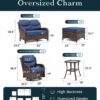 Outdoor Swivel Rocker Patio Chairs with 6-Inch Thick Cushions and Side Table, 3PCS High Back Wicker Patio Furniture Set for Porch, Balcony, Deck and Yard in Blue