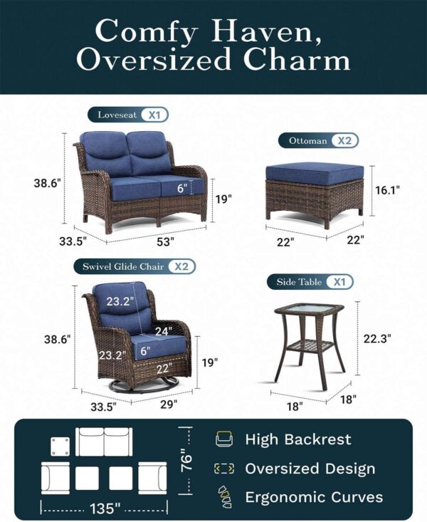 8faa9b24ef86481fb0219659702ae8b8 Outdoor Swivel Rocker Patio Chairs with 6-Inch Thick Cushions and Side Table, 3PCS High Back Wicker Patio Furniture Set for Porch, Balcony, Deck and Yard in Blue