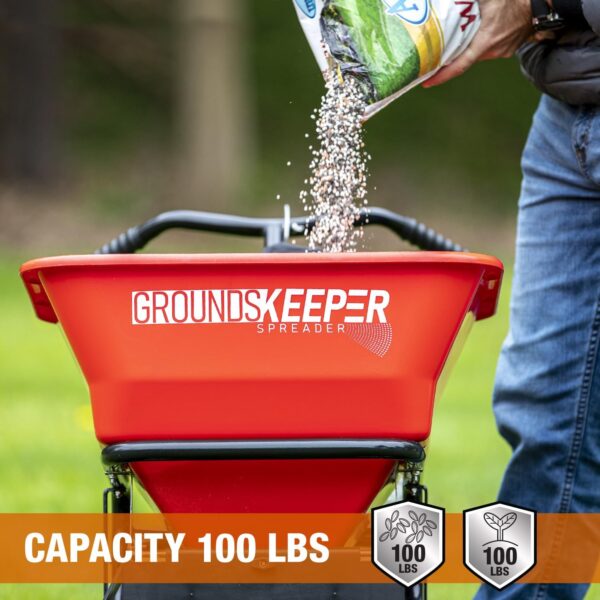 8fdb3d52e587422fbd0efbe503d6df47 Buyers Products 3039632R Grounds Keeper Commercial Walk Behind Push Spreader, 100lb Capacity, For Salt, Ice & Snow Melt, Included Grate & Cover With Enclosed Gearbox for Protection