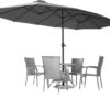 15ft Patio Umbrella with Solar Lights, Large Double Umbrella Outdoor, Rectangle 180''x106'' Umbrellas with 156 PCS LED Lights and Crank Handle for Backyard Deck Pool Shade in Black(1.9" Pole)