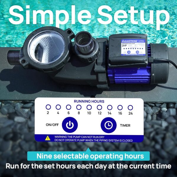 90fb56007a6d400292c14f2243bfe6f8 AQUASTRONG In/Above Ground Pool Pump, High Flow (with Timer, 2HP, 8917 GPH, 220V)