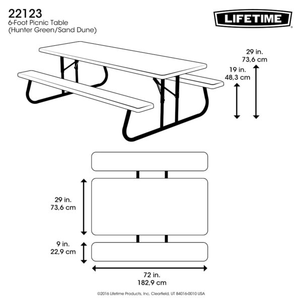 Lifetime 6 Foot Polyethylene Picnic Table, Hunter Green (22123)