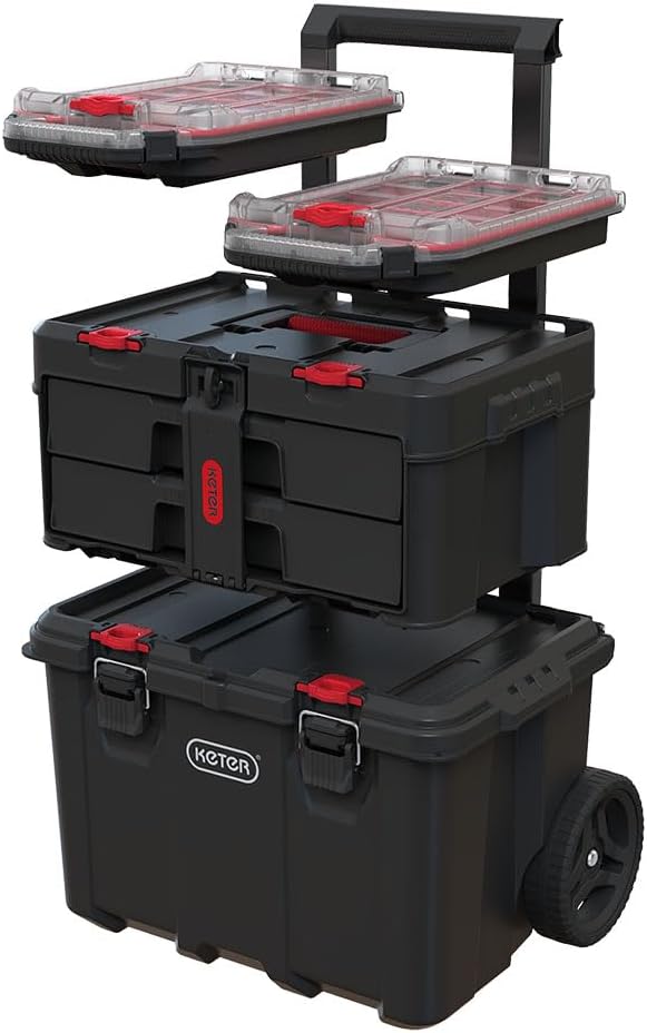 916f9d1d4c874945915133365ee4e46e Stack-n-Roll Modular Tools Organizer for Garage Storage and DIY, 3 Piece Resin Rolling Tool Box System for Small Parts