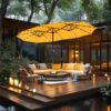 15ft Double Sided Patio Umbrella with Solar Lights, Outdoor Large Umbrellas with Crank Handle and 36 LED Lights, Rectangular Market Umbrella with Base Included for Deck Pool Shade