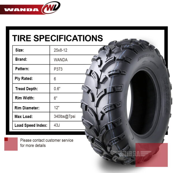 Wanda ATV/UTV Tires 25x8-12 25x8x12 /6PR P373 - 10243, Set 2