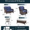 Outdoor Swivel Rocker Patio Chairs with 6-Inch Thick Cushions and Side Table, 3PCS High Back Wicker Patio Furniture Set for Porch, Balcony, Deck and Yard in Blue