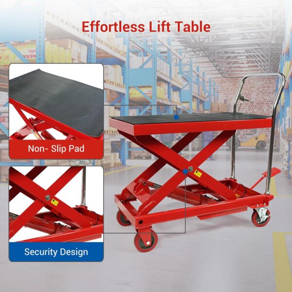 924d8ee5477e4ffcb5b2986152783b0b 660LBS Hydraulic Lift Table Cart – 31" Lift Height, Double Scissor Design with 4 Wheels & Non-Slip Pad for Material Handling