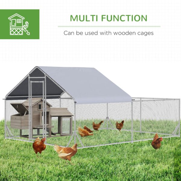 PawHut 13.1 ft Large Metal Chicken Coop for 12 Chickens, Walk-In Chicken Coop Run, Big Chicken House, Ducks Rabbit Enclosure for Backyard with Water-resistant and Anti-UV Cover