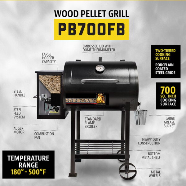 700FB Wood Fired Pellet Grill with Flame Broiler, 700 Sq. In. Cooking Space