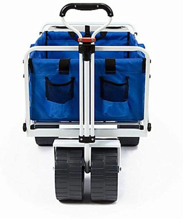 9345020e8c464b6eaa6164fe0a6a4282 All Terrain Beach Wagon with Side Table|Heavy Duty Collapsible Folding Cart with Large Wheels for Beach Day, Picnic, Camping, Outdoor Activities | Blue/White