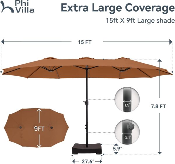 937478cd95194ae4a7c294158206ff98 15ft Patio Umbrella Double-Sided Outdoor Market Extra Large Umbrella with Crank, Umbrella Base Included (Dark Red)