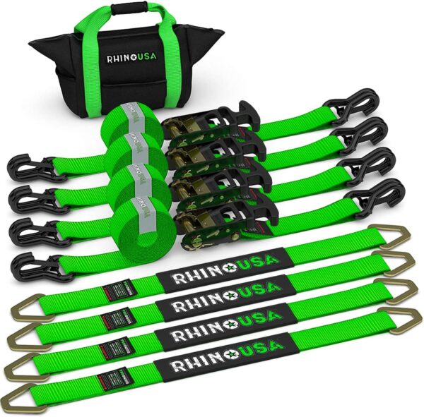 9390680ec2bc48b399c274919eebf22c Car Tie Down Straps for Trailers with J Hooks (4-Pack) - 2 Inch x 8 Feet (10,000lb Break Strength) - Heavy Duty T-Handle Car Hauler Tire Straps for Trailer & UTV with Axle Straps - Black