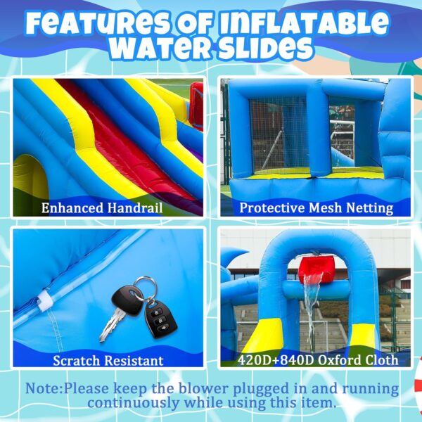 9399c2ffff9c4f4f846336547c44de04 11-in-1 Inflatable Water Slide & Dolphin Bounce House w/2 Long Slides, 19.7 Ft x 13.1 Ft Extra Large Waterslide Climbing Wall w/Small Deeper Pool,Water Cannons,Hoop for Kids Backyard,550W Blower