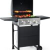 Burner BBQ Propane Gas Grill, Stainless Steel 30,000 BTU Patio Garden Barbecue Grill with Two Foldable Shelves