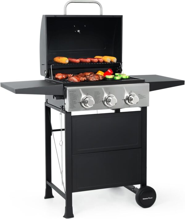 93d6608fc2644ebb83d674f9d971c61f Burner BBQ Propane Gas Grill, Stainless Steel 30,000 BTU Patio Garden Barbecue Grill with Two Foldable Shelves
