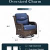 Outdoor Swivel Rocker Patio Chairs with 6-Inch Thick Cushions and Side Table, 3PCS High Back Wicker Patio Furniture Set for Porch, Balcony, Deck and Yard in Blue