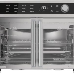 Crisp 'N Bake Air Fryer Toaster Oven Combo, 12 in 1 Countertop Convection Oven Cooks Food Fast, Fits a Whole Pizza or 6 Toast Slices, French Doors with Stainless Steel Finish