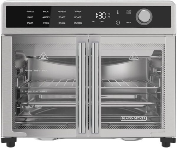 94157de1d095460b862e657a3b980408 Crisp 'N Bake Air Fryer Toaster Oven Combo, 12 in 1 Countertop Convection Oven Cooks Food Fast, Fits a Whole Pizza or 6 Toast Slices, French Doors with Stainless Steel Finish