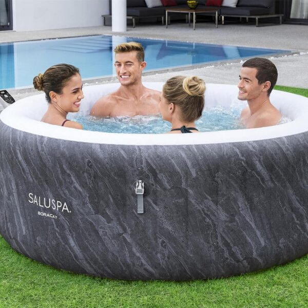 9446f193f076471c86daa081dc675468 Bestway SaluSpa Fiji AirJet Large Round 2 to 4 Person Inflatable Hot Tub Portable Outdoor Spa with 120 AirJets and EnergySense Cover, Grey