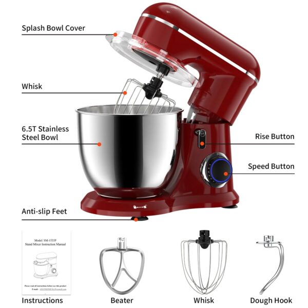 9496d6adfa794a5d8ae5e37bbeb5ee85 Ailessom New Stand Mixer,6.5-QT 660W 10-Speed Tilt-Head Kitchen Electric Mixer with Bowl, Dough Hook, Beater, Whisk for Most Home Cooks, (Empire Red)