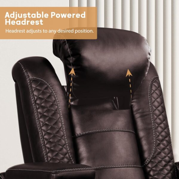 951f204507db4b2db555e950d1aa6677 Power Home Theater Seating Set of 3, Brown Faux Leather Electric Recliner Chair with Powered Headrest, Dual Motors Movie Reclining Chairs with LED Lights,USB Port,Cup Holders, Hidden Arm Storage