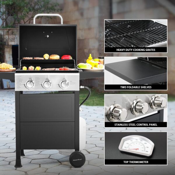 95667642b63a4df7900f54865793e79f Burner BBQ Propane Gas Grill, Stainless Steel 30,000 BTU Patio Garden Barbecue Grill with Two Foldable Shelves