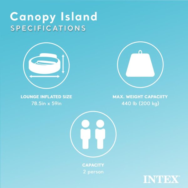 58292EP Canopy Island Inflatable Pool Float: Comfortable Lounge Surface – Built-in Cup Holders – Detachable Sunshade – 440lb Max Weight Capacity – 78.5" x 59"