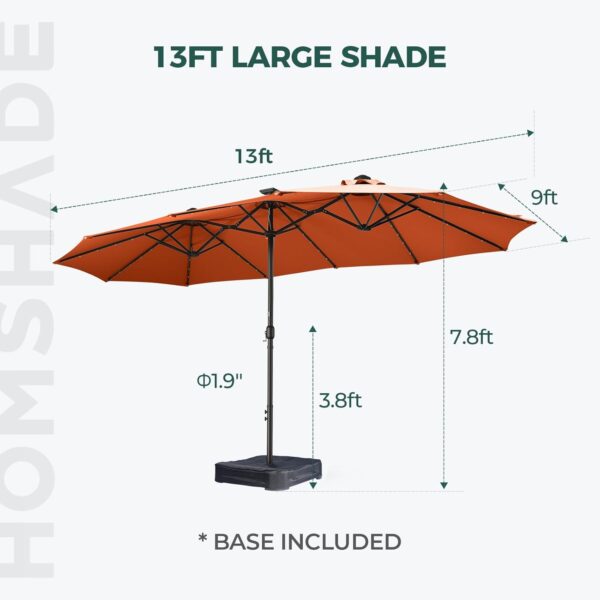 95bf6ca96a054ccc9682cad0934d92b6 Double Sided Patio Umbrellas - 15ft Solar Lights LED Lighted Outdoor Extra Large Market Table Umbrella with Base Included, Oversized Umbrella for Deck, Pool, Backyard (Beige)