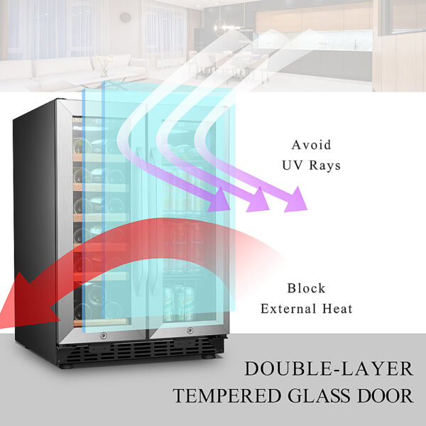 95c97c9c3ff8410381996451cd30fc62 Lanbo - Freestanding/Built-In 23.4'' width 18 Bottle 56 Can Dual Zone Combo Wine and Beverage Cooler - Black