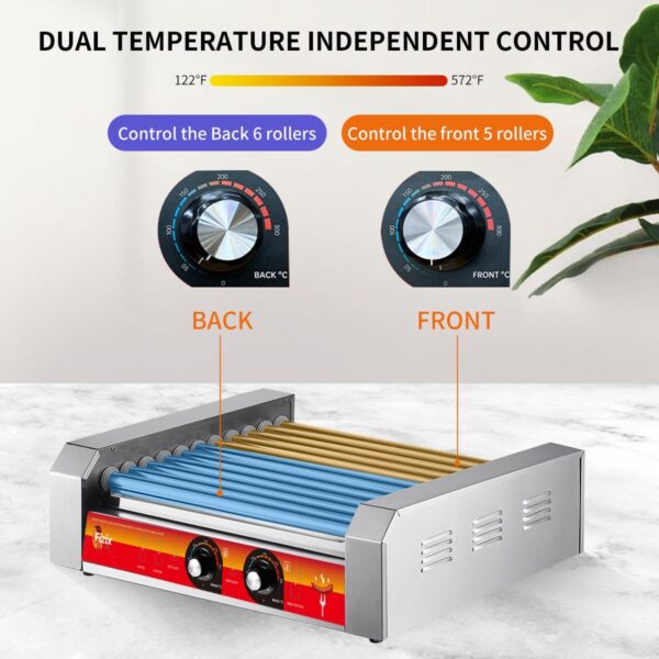 95dec335273f4e259931b41977288831 1670W Commercial Hot Dog Rollers,11 Rollers 30 Hotdog Roller Grill,Stainless Steel Hot Dog Machine With Dust Cover,Hot Dog Roller Machine With Dual Temp Control And Led Light/Detachable Drip Tray