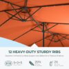 Double Sided Patio Umbrellas - 15ft Solar Lights LED Lighted Outdoor Extra Large Market Table Umbrella with Base Included, Oversized Umbrella for Deck, Pool, Backyard (Beige)