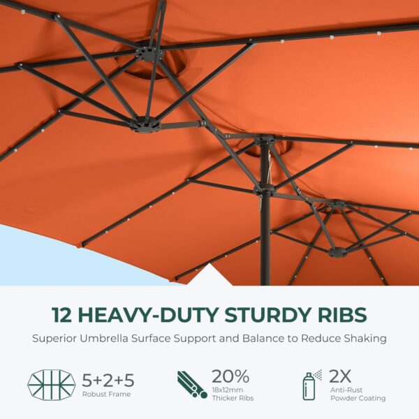 9618cc96744b45f78b7422ba8d4845db Double Sided Patio Umbrellas - 15ft Solar Lights LED Lighted Outdoor Extra Large Market Table Umbrella with Base Included, Oversized Umbrella for Deck, Pool, Backyard (Beige)