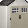 Rubbermaid 7×7 Ft Durable Weather Resistant Resin Outdoor Garden Storage Shed with Windows and Utility Hooks, Sand