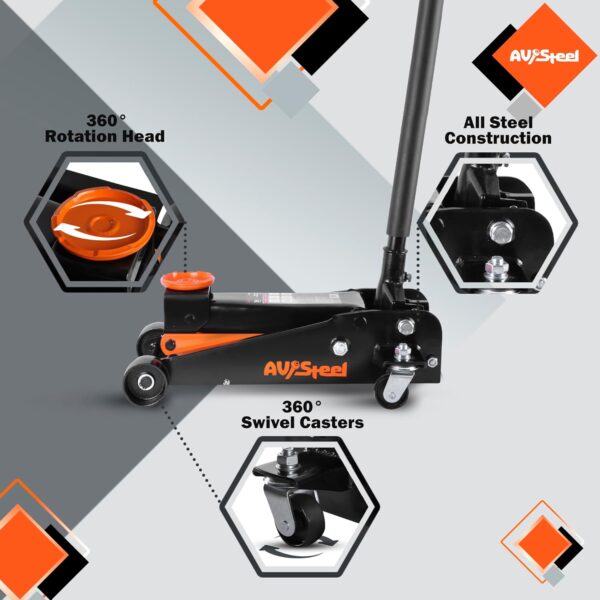 3 Ton Heavy Duty Hydraulic Floor Jack for Car (6600 lbs) With Single Piston Pump, Quick Lift, Lifting Range 5.5'' to 18.5''