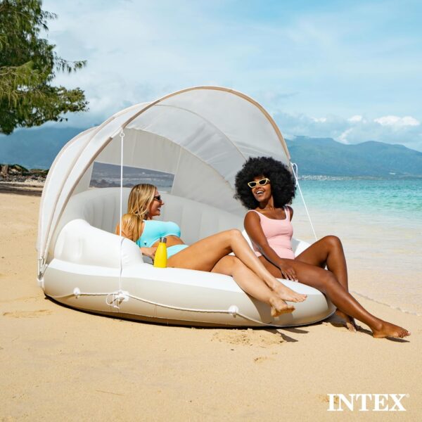 58292EP Canopy Island Inflatable Pool Float: Comfortable Lounge Surface – Built-in Cup Holders – Detachable Sunshade – 440lb Max Weight Capacity – 78.5" x 59"