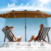 15ft Double Sided Patio Umbrella with Solar Lights, Outdoor Large Umbrellas with Crank Handle and 36 LED Lights, Rectangular Market Umbrella with Base Included for Deck Pool Shade