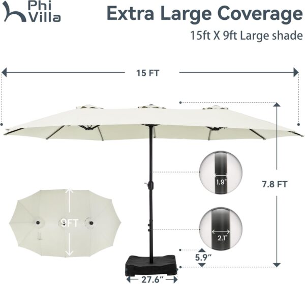 968efd6e9b6f4761a30a34027cb9b0d8 15ft Patio Umbrella Double-Sided Outdoor Market Extra Large Umbrella with Crank, Umbrella Base Included (Dark Red)