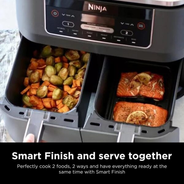 96bfc3135c82415b9239e97c70ce7e22 DZ401 Foodi 10 Quart 6-in-1 DualZone XL 2-Basket Air Fryer with 2 Independent Frying Baskets, Match Cook & Smart Finish to Roast, Broil, Dehydrate for Quick, Easy Family-Sized Meals, Grey