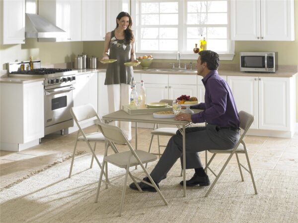 96cb1a007772415fab75c9beaa543120 COSCO 5-Piece Folding Dining Set with Card Table and 4 Fabric Padded Chairs, Tan