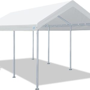 10x20 ft Heavy Duty Carport Potable Car Canopy Garage Party Tent Boat Shelter, Adjustable Height from 9.5 ft to 11 ft, Beige