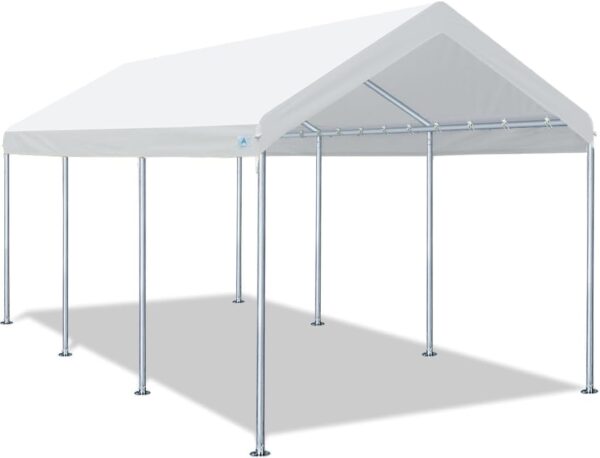 973260dfb2b8476c83b76fe172a7de56 10x20 ft Heavy Duty Carport Potable Car Canopy Garage Party Tent Boat Shelter, Adjustable Height from 9.5 ft to 11 ft, Beige
