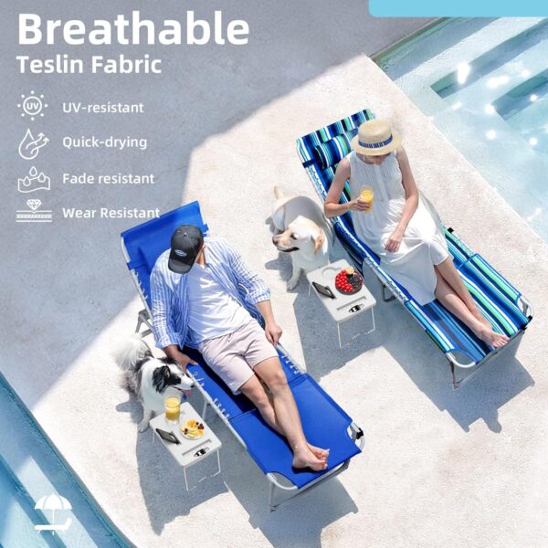 975aad2a032242b691ac3bbad6157a20 3-in-1 Outdoor Sun Tanning Lounge Chair with Face Hole – 5-Position Recliner, Folding Side Table & Removable Pillow, 330lbs Capacity, Blue