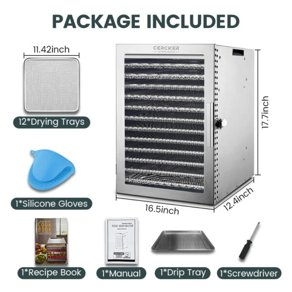977e32e14ffd4bb48eefe1ae060998d6 Cercker Food-Dehydrator Machine with 12 Stainless Steel Trays