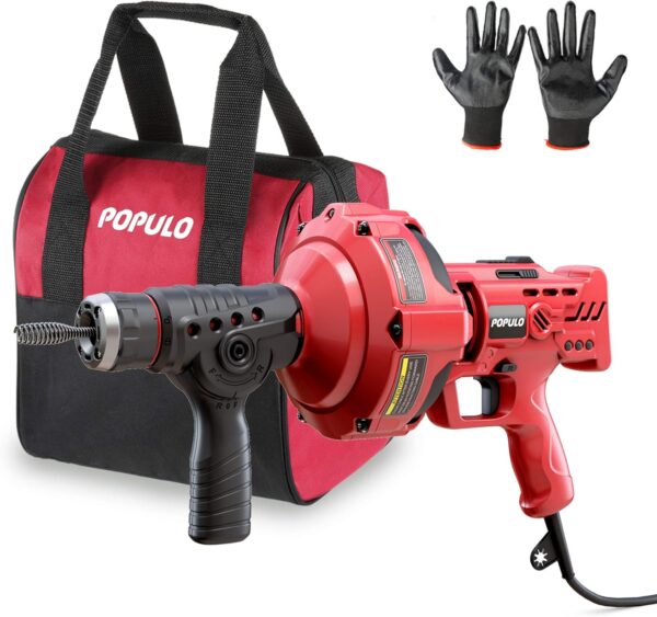97e1800342f0453db02aa9f845eae4bf 20V Cordless Electric Drain Auger-Efficient 25Ft Auto-Feed Drain Snake with Replaceable Cable,2.0Ah Battery,Charger,Storage Bag & Gloves for Kitchen,Bathroom,Shower Pipes (3/4"-2")"