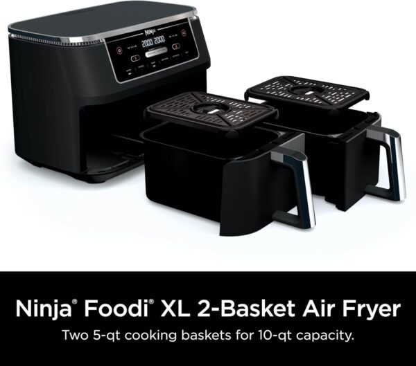 981b0c1ad4f843808c6b54371a0c398a DZ401 Foodi 10 Quart 6-in-1 DualZone XL 2-Basket Air Fryer with 2 Independent Frying Baskets, Match Cook & Smart Finish to Roast, Broil, Dehydrate for Quick, Easy Family-Sized Meals, Grey